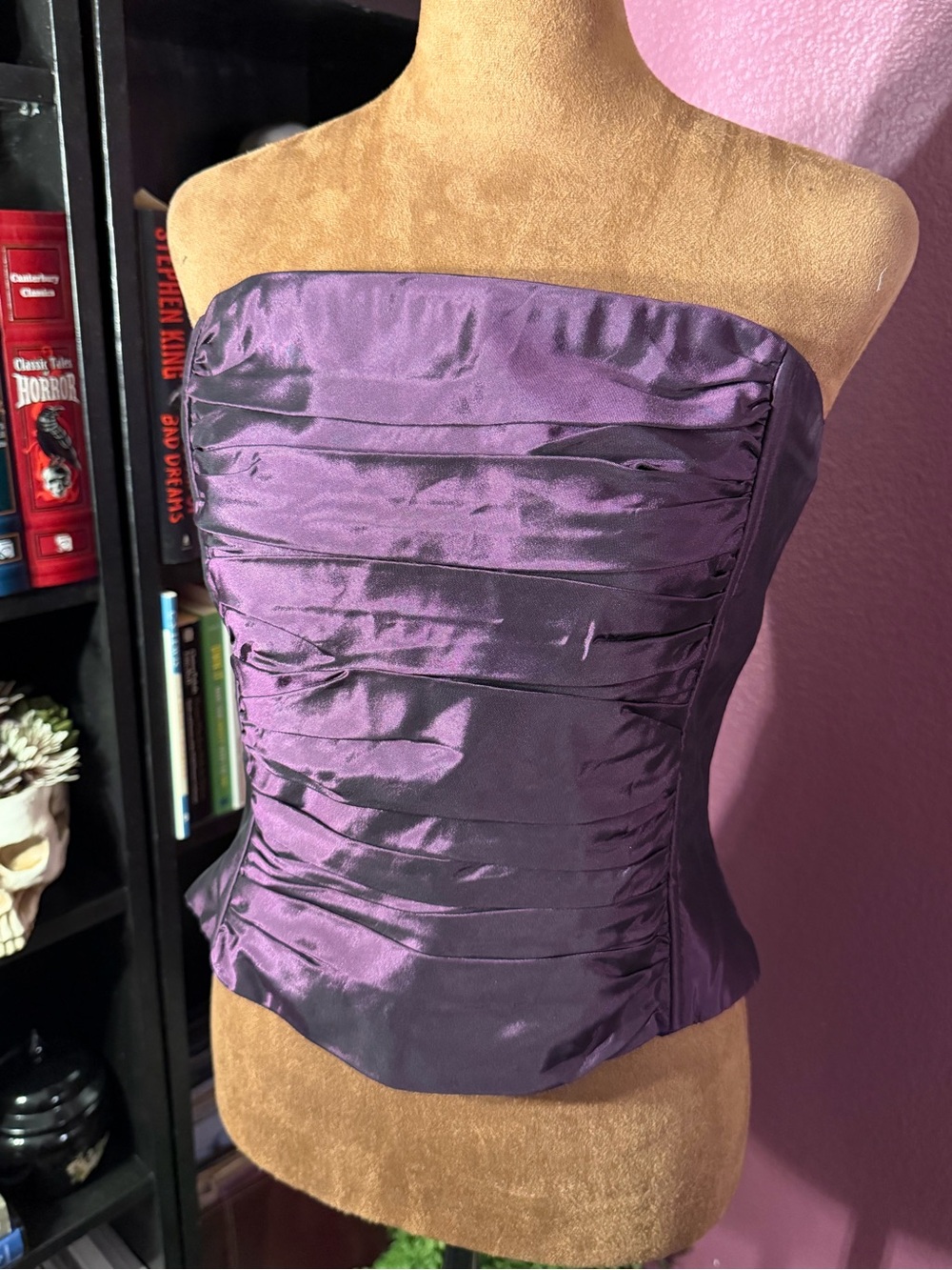 Vintage Scott McClintock Strapless Purple Satin ruched top- zip back